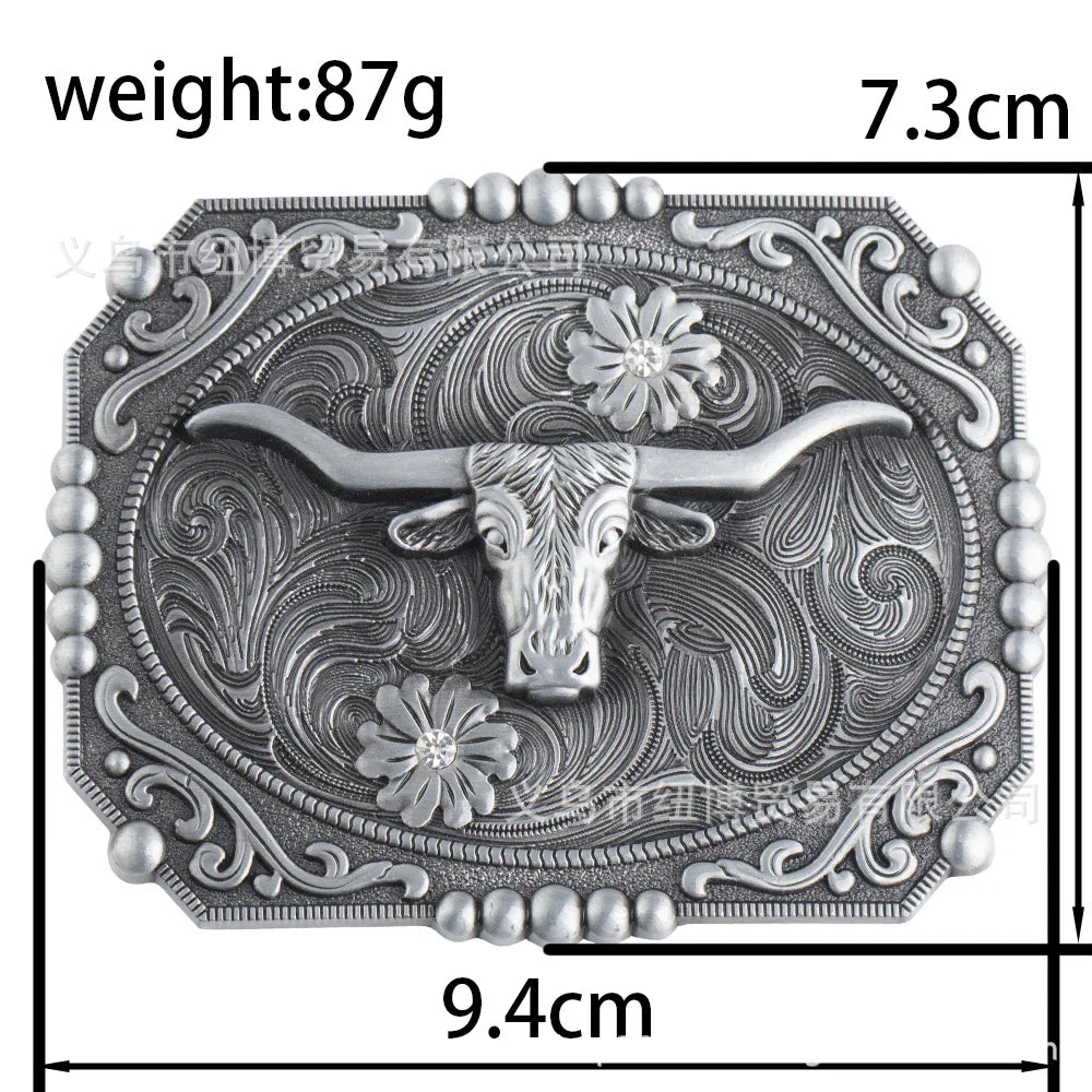 Western Cowhead Pattern Belt Buckle Cowboy Waistband
