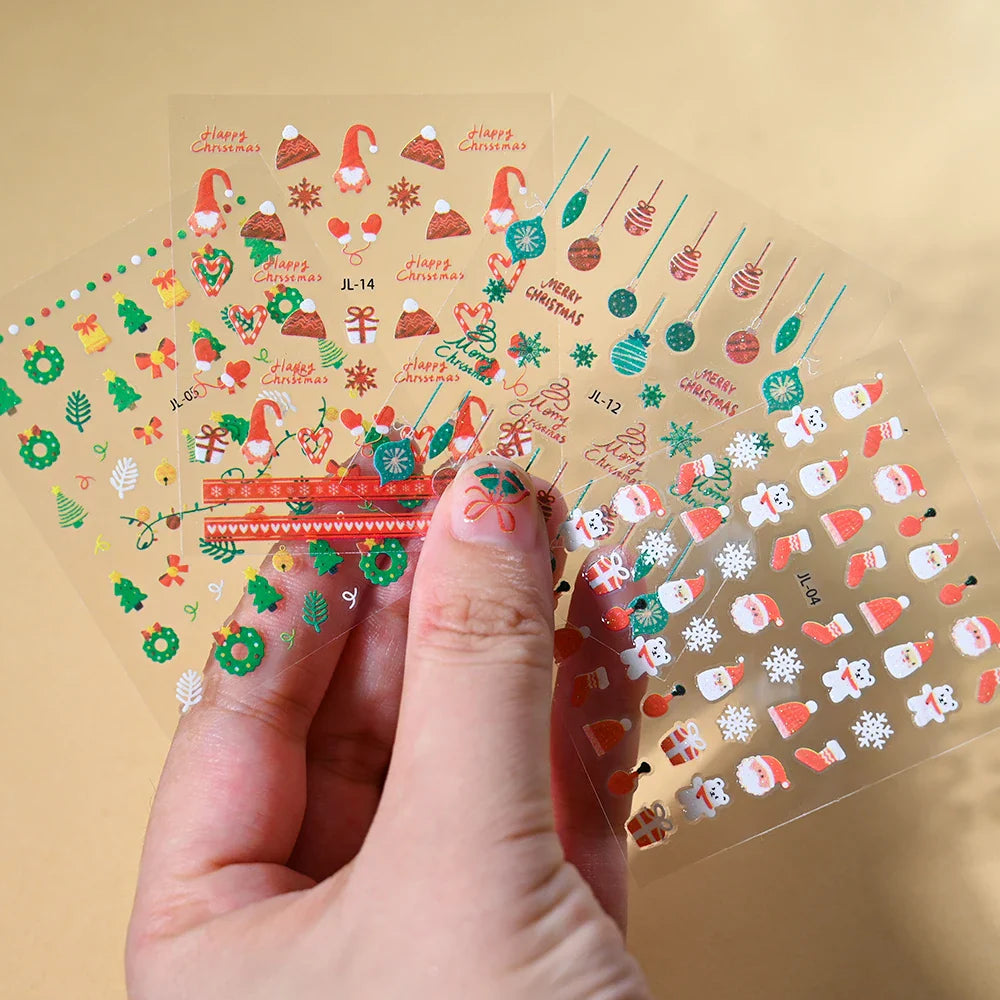 30Pcs Christmas Santa Claus 3D Nail Art Stickers Glitter Cartoon Snowflakes/Snowman/Pine Winter Sliders Xmas DIY Manicure Decals