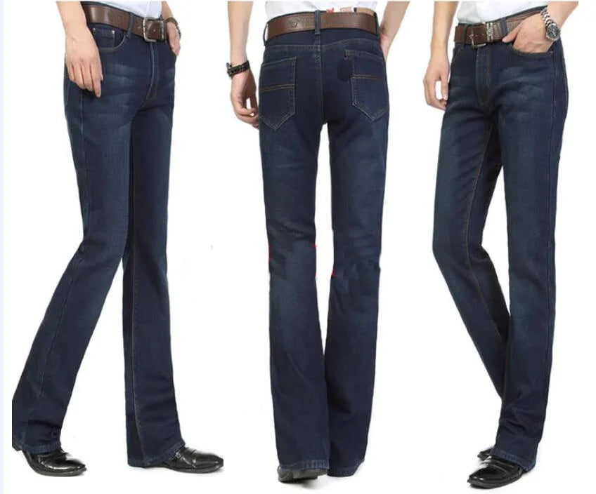 Men's Flared Jeans For Winter Thick Mid High Waist Slim Bell-bottoms Pants Elastic Fared Denim Trousers Size 26-40