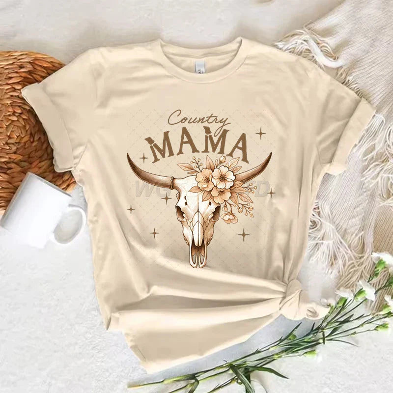 T-shirts Cowgirl Femme Été Manches Courtes T-shirt Drôle Fête des Mères Vêtements Rétro Harajuku Cowgirl Mode Tops Décontractés
