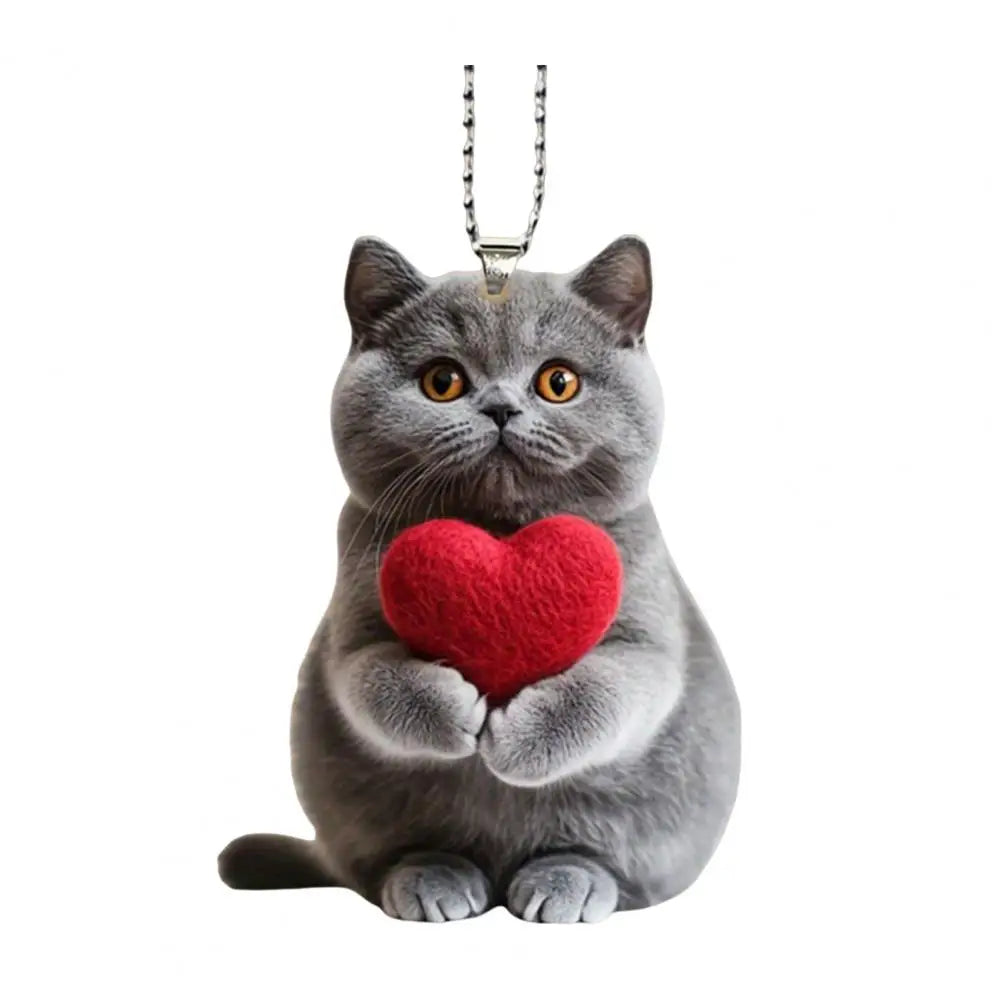Pendentif Chat en Acrylique Décoration Suspendue avec Cordon Facile à Accrocher Breloque Ornement pour Rétroviseur Intérieur Accessoire Décoratif de Voiture 2D