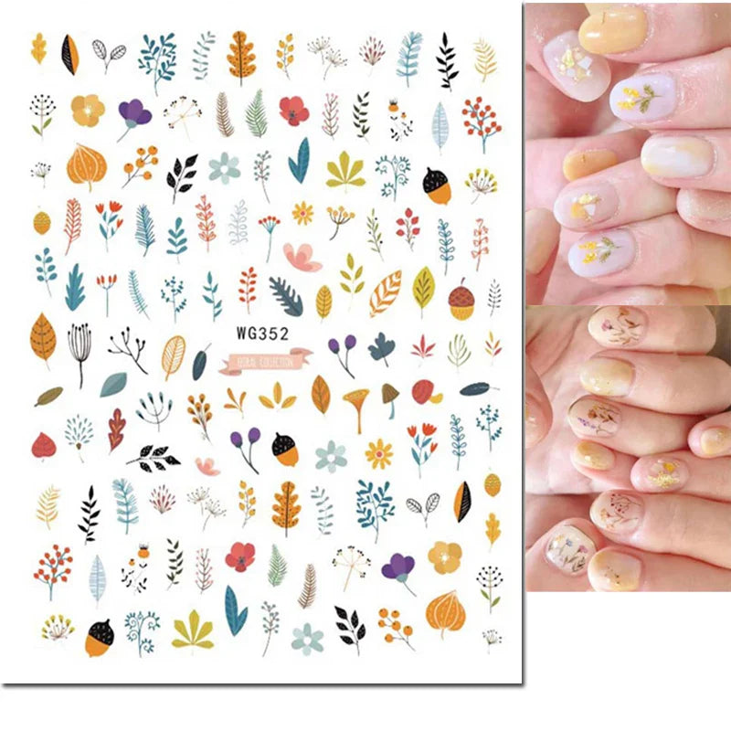 3d Nail Art Stickers Winter Autumn Golden Leaves Red Roses Flowers Decals For Nails Decoration Manicure Salon Beauty