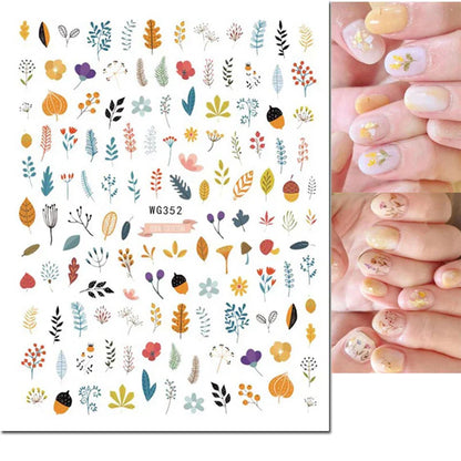 3d Nail Art Stickers Winter Autumn Golden Leaves Red Roses Flowers Decals For Nails Decoration Manicure Salon Beauty