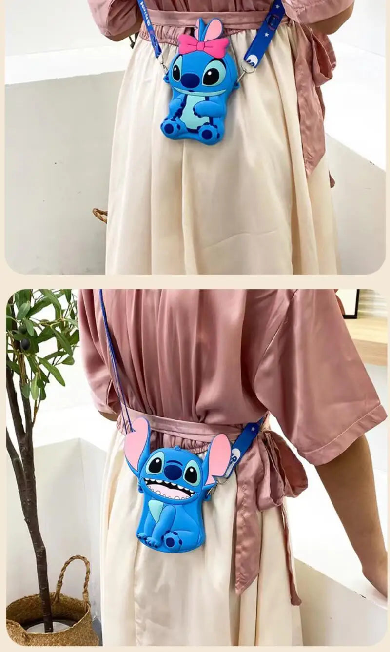 Cute Stitch & Angel Styling Silicone Coin Purse Cartoon Blue Pink Mini Wallet Crossbody Bag For Boys Girls Kawaii Accessories