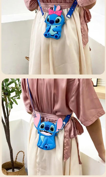 Cute Stitch & Angel Styling Silicone Coin Purse Cartoon Blue Pink Mini Wallet Crossbody Bag For Boys Girls Kawaii Accessories