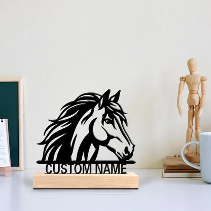 1pc Stylish Personalized Custom Horse Metal Statues Metal Art With Wooden Base Suitable For Animal Enthusiasts, Pet Commemorativ