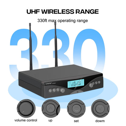 Sans fil Microphone G-MARK G320AM Professionnel UHF 2 Canaux Karaoké Mic De Poche Automatique Fréquence Réglable 100M