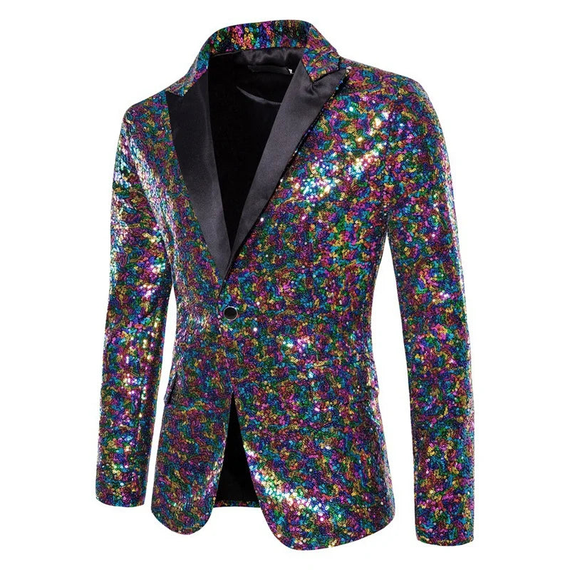 Fashion Men Luxurious Sequin Suit Jacket Green / Silver Men's Bar KTV Stage Dress Male Blazer Coat