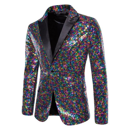 Fashion Men Luxurious Sequin Suit Jacket Green / Silver Men's Bar KTV Stage Dress Male Blazer Coat