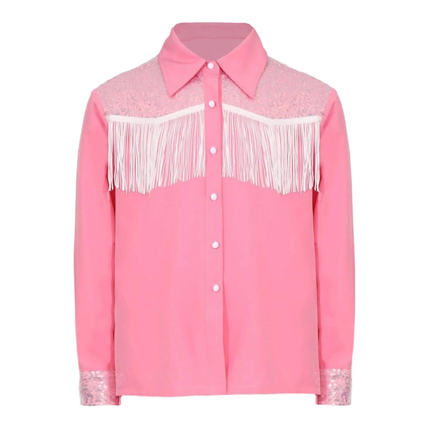 Enfants Filles Costume de Cowgirl Western Chemise à Manches Longues à Boutons Paillettes Franges Hauts Chemise Halloween Carnaval Cosplay Déguisement