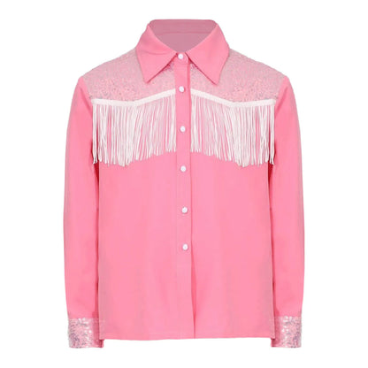 Enfants Filles Costume de Cowgirl Western Chemise à Manches Longues à Boutons Paillettes Franges Hauts Chemise Halloween Carnaval Cosplay Déguisement