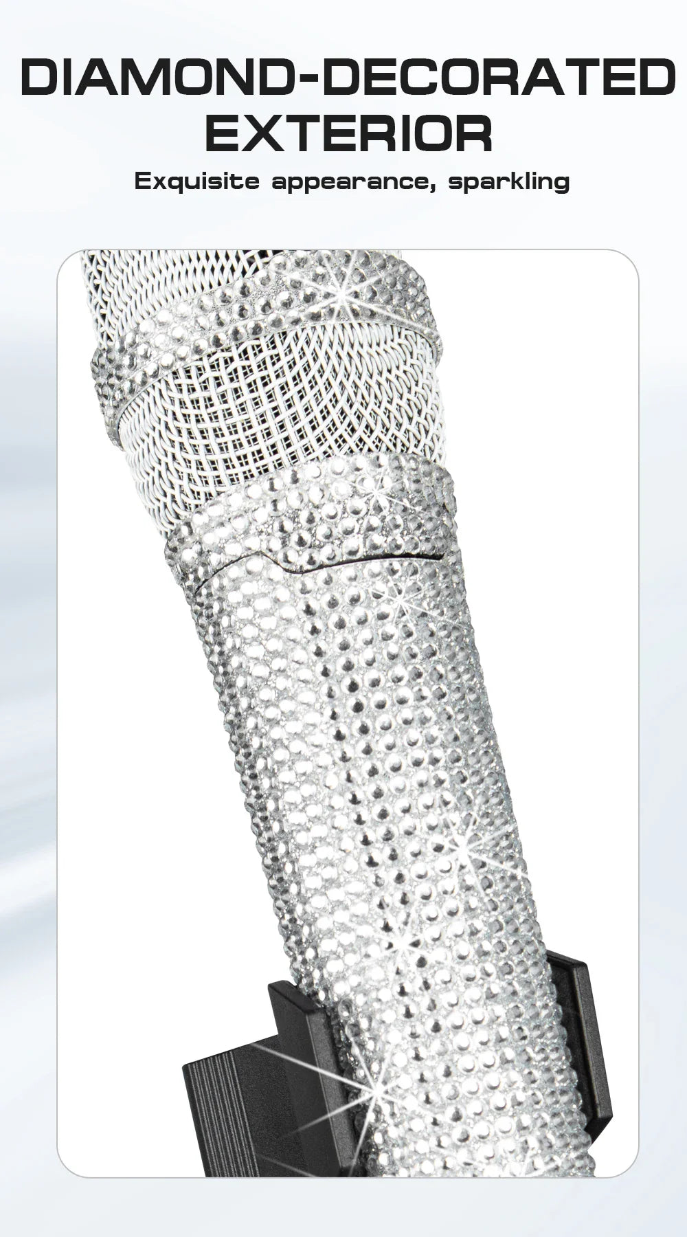 Microphone karaoké sans fil SKM9000, personnalisé incrusté de diamants, pour flux en direct, karaoké, scène brillante, essentiel