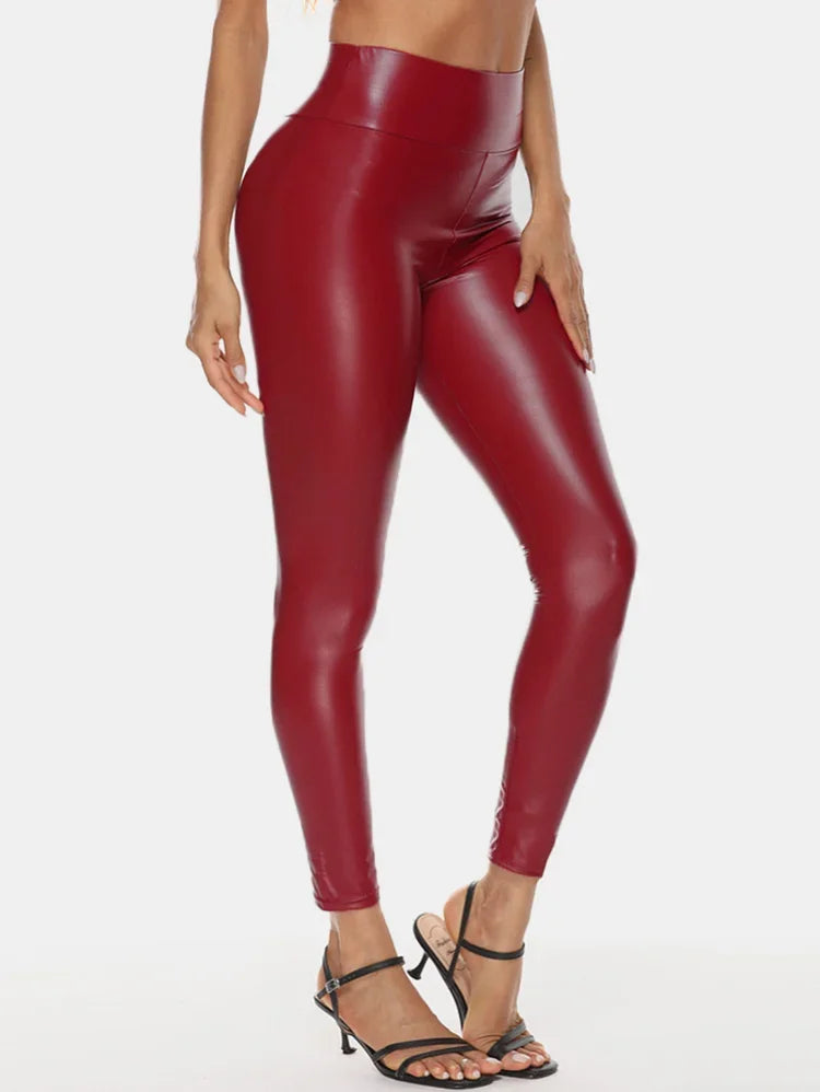 PU Leather Women Trousers High Rise Patent Leather Leggings Pants Casual Vintage Fashion Solid Skinny Leather Pant Streetwear