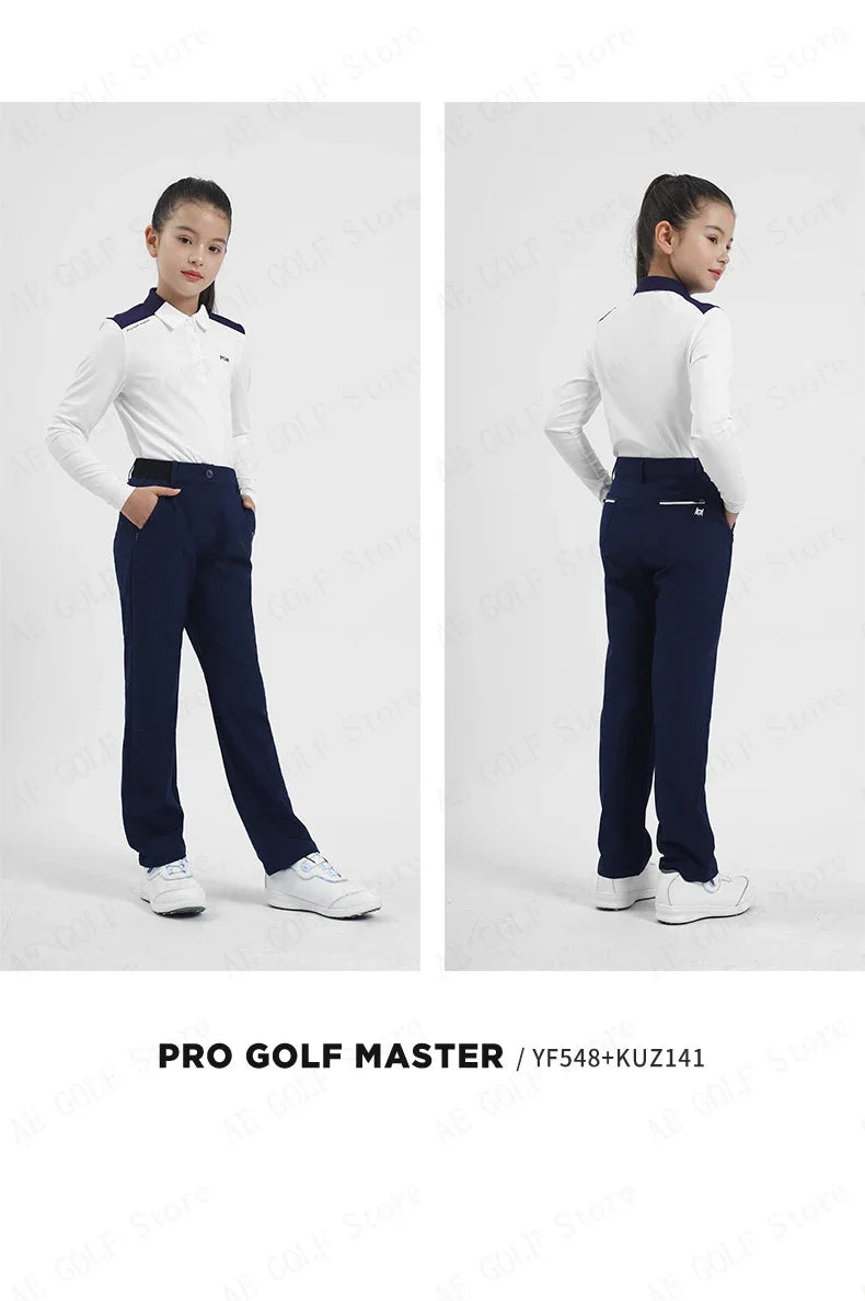 PGM Girls Golf Long Sleeve T Shirts Golf Wear for Kids Comfortable Skin Friendly Sports Fabric Children's Clothing YF548