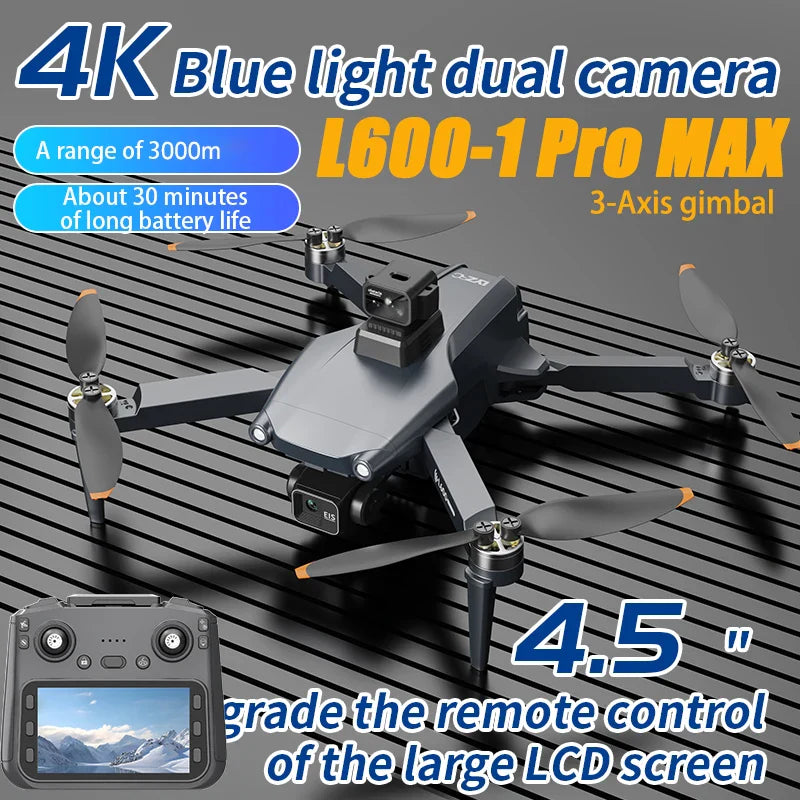 Drone professionnel L600-1 Pro MAX 4K avec caméra HD, GPS à cardan 3 axes, 360 °   Jouets pour évitement d'obstacles 5G WIFI RC Quadcopter