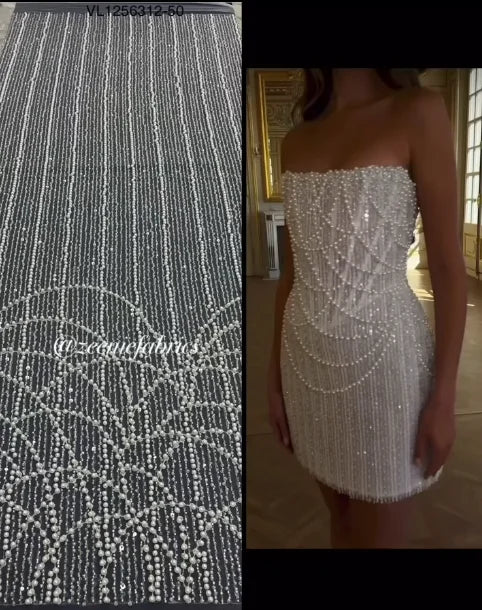 Amanda Customized White Pearls Beading Prom Dresses Sleeveless Strapless vestidos de noche Mini Skirt Backless Formal Evening