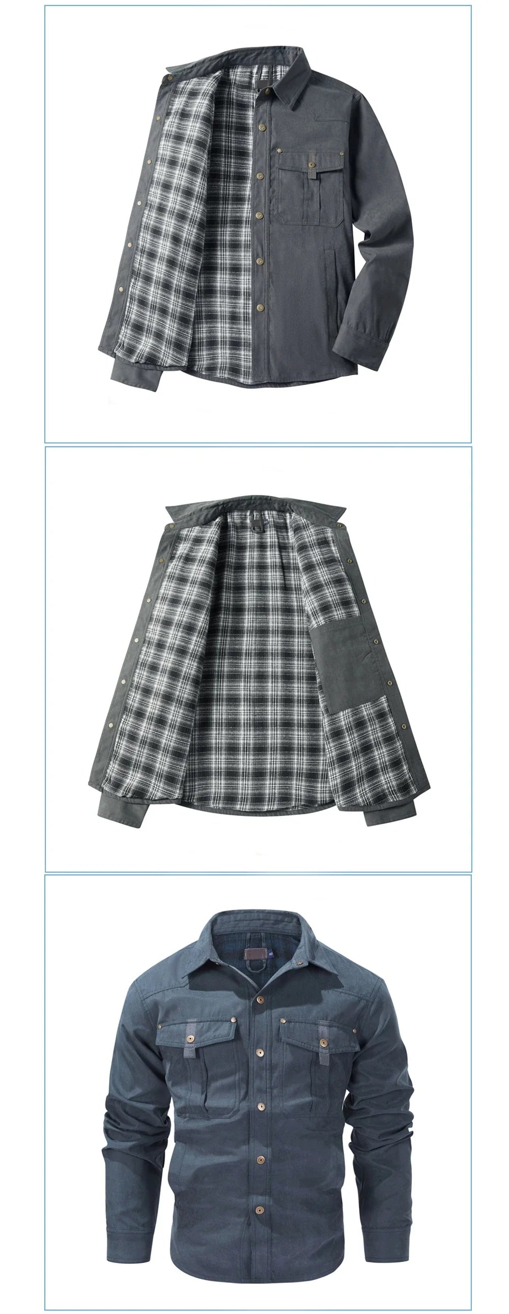 Spring Autumn Mens Flannel Plaid Shirt Jacket Casual Men Retro Lapel Cotton Warm Shirts Men Tactical Windbreaker Jacket Clothing