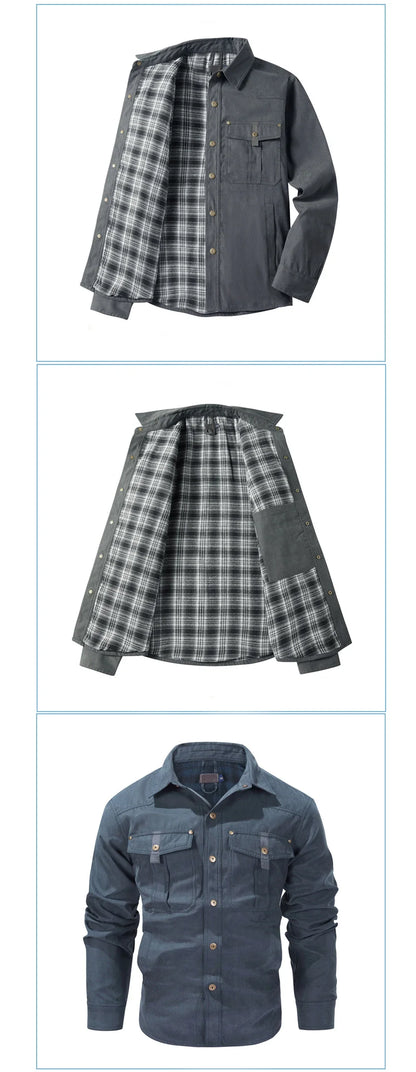 Veste chemise à carreaux en flanelle pour homme printemps automne, décontractée, style rétro, en coton, chaude, coupe-vent tactique pour homme