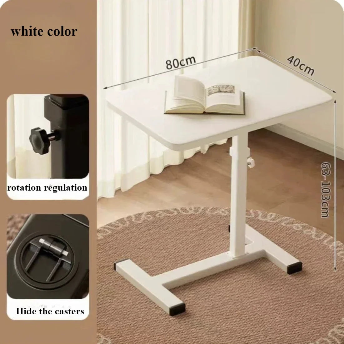 Table de chevet à petit bord en acier inoxydable, bureau Mobile pour la maison, chambre à coucher avec roulettes, bureau d'apprentissage à levage facile, établi