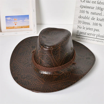 New Cowboy Knight Hat Women Men Leather Caps Western Sun Hats Gentleman Jazz Vintage Cap Large Grassland Summer Autumn Visors