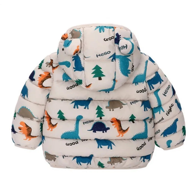 Enfants Garçons Bébé Vestes Légères à Capuche en Duvet Vêtements d'Extérieur Chauds Automne Enfants Filles Manteaux Imprimé Dinosaure Dessin Animé Vêtements Décontractés