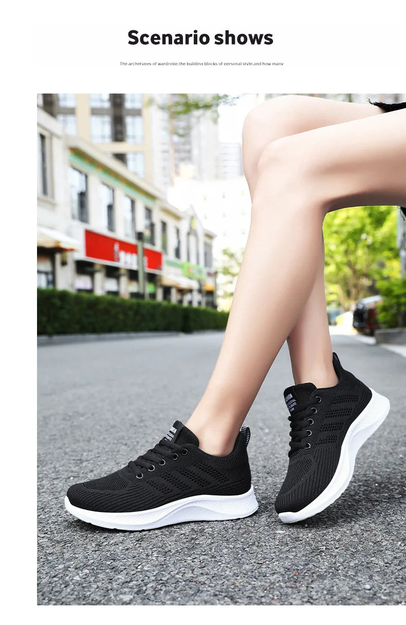 Oulylan Summer Soft Sole Running Shoes Ladies Casual Solid Color Antislip Footwear Outdoor Lace Up Mesh Breathable Sneakers