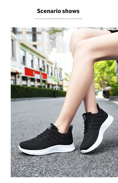 Oulylan Summer Soft Sole Running Shoes Ladies Casual Solid Color Antislip Footwear Outdoor Lace Up Mesh Breathable Sneakers