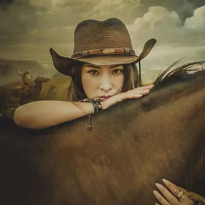 Chapeau de Cowboy d'été à large bord pour femmes et hommes, chapeaux de paille de Cowgirl occidentale, robe de mode, couvre-chef de fête, casquette unisexe