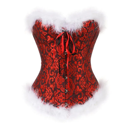 Christmas Santa Corsets and Bustiers Top Shapewear Lingerie Burlesque Feather Corselet Plus Size Overbust Women's Sexy Corset
