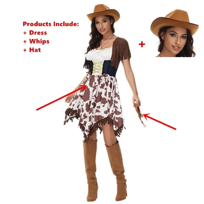 Wild West Cowboy Cosplay Costume Retro Music Festival Hippie Performance Clothing Halloween Carnival COS Cowgirl Dress