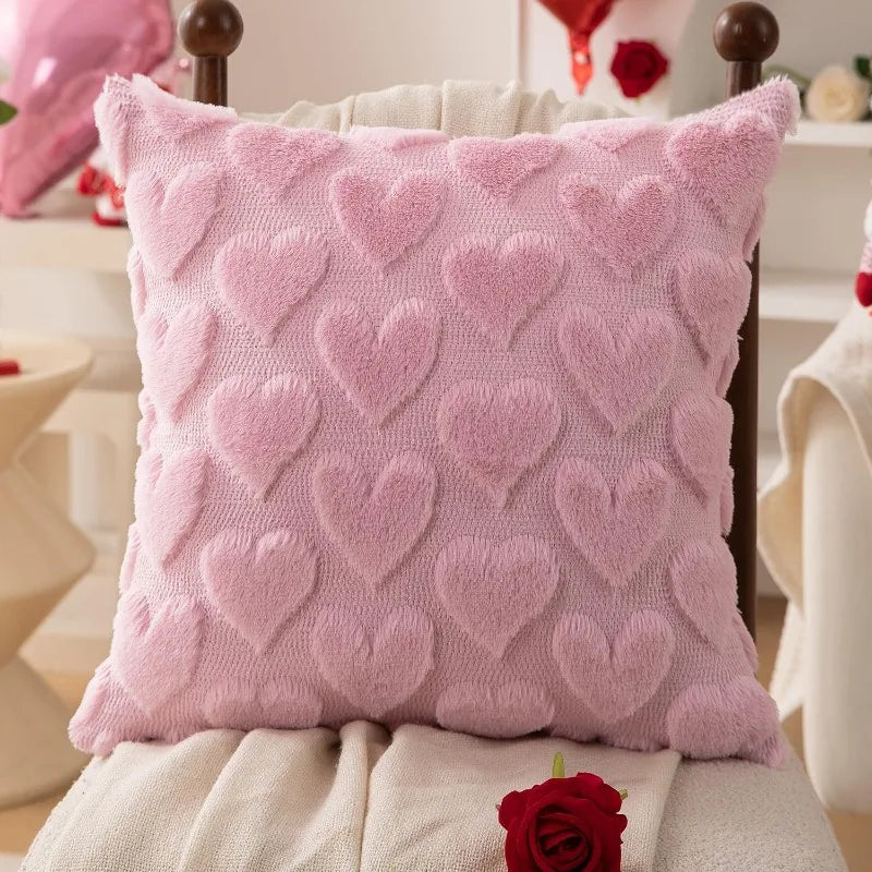 Housse de coussin en peluche pour la saint-valentin, avec coussin Jacquard brodé de cœur, pour décoration de canapé et de salon (oreiller non inclus)