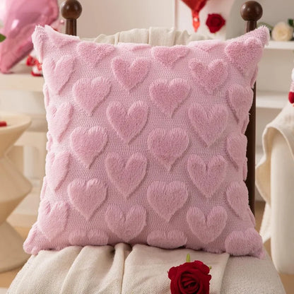 Housse de coussin en peluche pour la saint-valentin, avec coussin Jacquard brodé de cœur, pour décoration de canapé et de salon (oreiller non inclus)