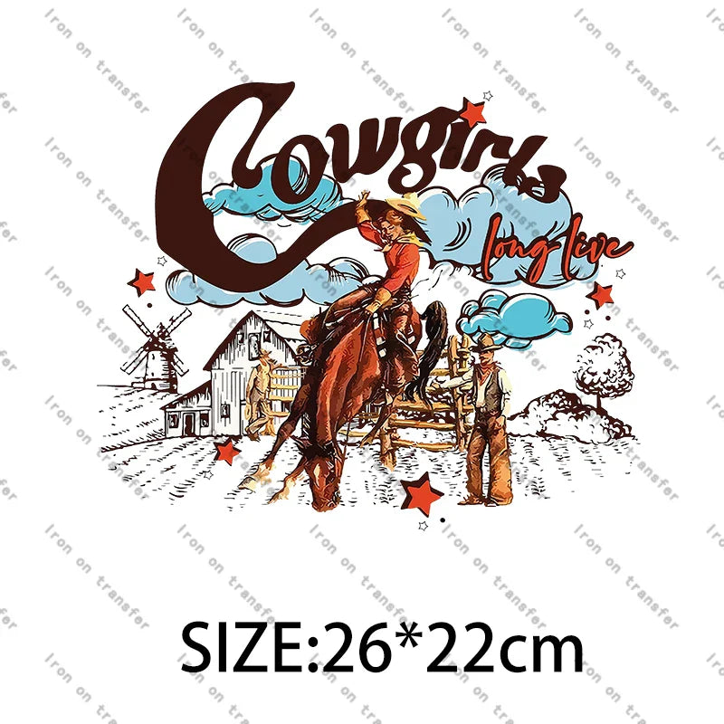 Rodeo Wild West Cowgirl chastez vos rêves Cowboy été imprimé léopard transferts à repasser pour vêtements décoration bricolage