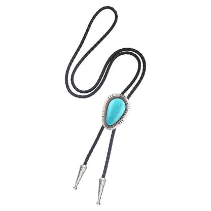 Western cowboy polo tie drop natural stone zinc alloy leather collar rope men's suit birthday banquet gift