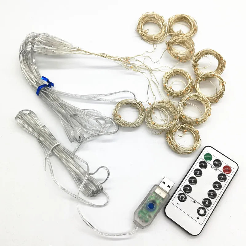 Guirxiété de rideau sur la fenêtre avec télécommande, lumières LED, alimentation USB, feston nickel é, décoration de Noël, nouvel an, 6x3m, 3x3m