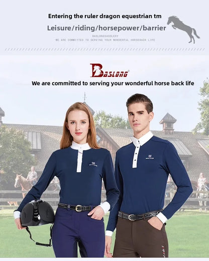 Equestrian T-Shirt Long-Sleeved Polo Shirt Spring and Summer Quick-Drying Breathable Sunscreen Equestrian Suit Competition T-Shirt Men's and Women's Elegant Knight Suit