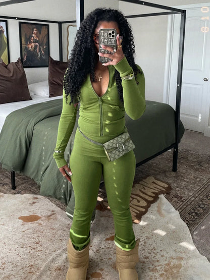 FAGADOER Autumn Winter 2 Piece Sets Women Outfit Casual Zip Pocket Crop Tops+High Waist Leggings Pants Suits Jogger Streetwear