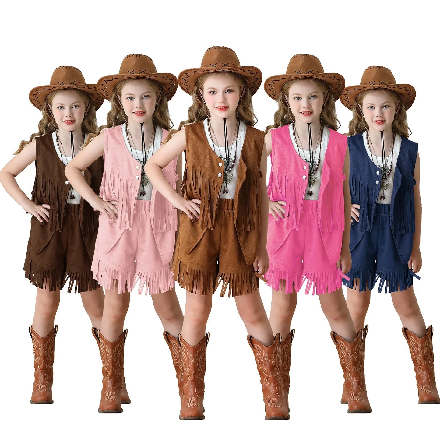 Costume de Cowboy pour filles, gilet à franges, Style bohème rétro, short en Denim occidental en velours pour filles, Costume Hippie