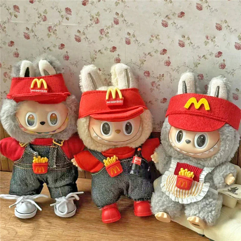 Tenue de travail Vêtements pour poupée Labubu Mode Café Fast-food Frites Hamburgers Tenue Vêtements Accessoires Cosplay