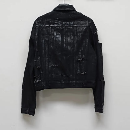 HKSH Spring Autumn New Man Punk Fashion Streetwear Dark Brushed Wax Handmade Damaged Tops Denim Jacket Y2K Chic Ins Coats HK4959