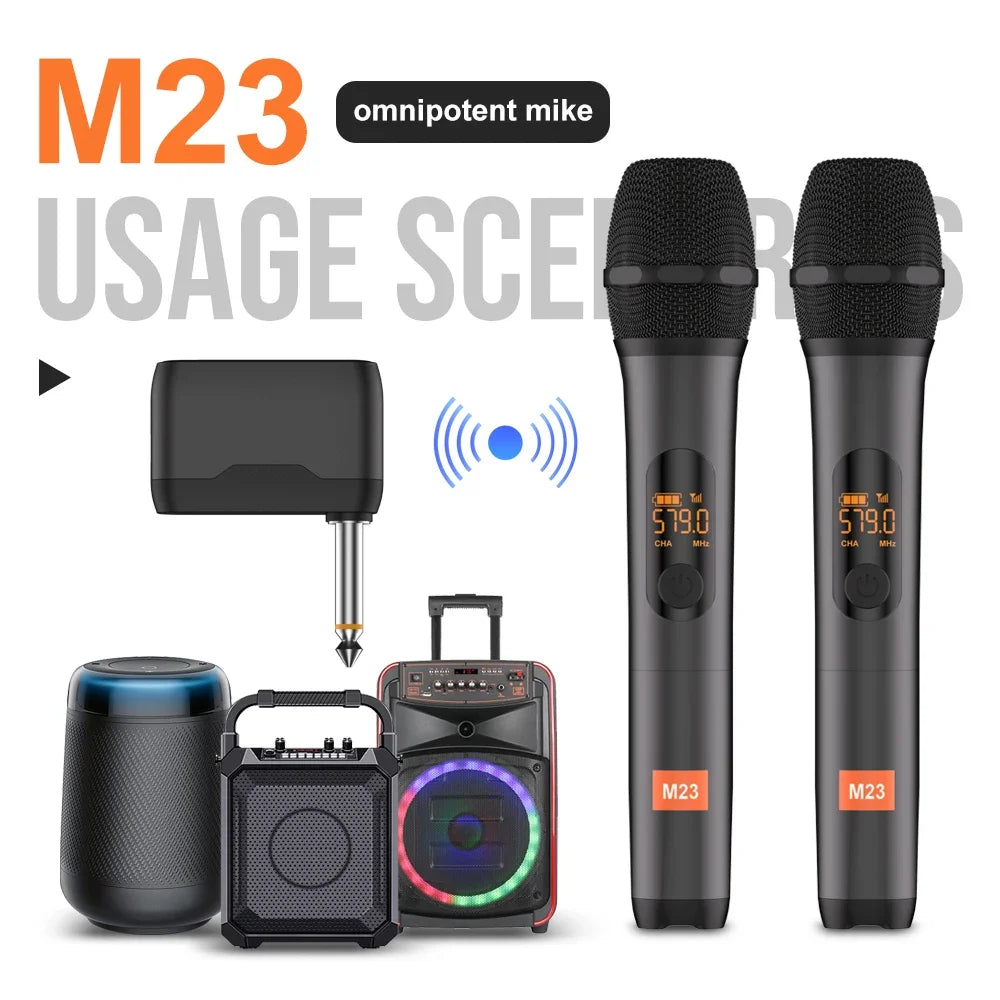 Microphone Wireless M23 UHF 2 Channel Karaoke System Built-in Lithium Battery Cordless Handheld Mic For Church Party Speaker