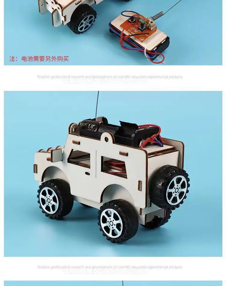 DIY Science Handmade Small Children's Educational Toys Jeep Assembled Wood Material  physics toy
