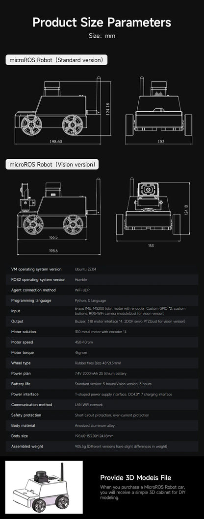 Micro ROS dos Robot Voiture ROS2-Humble PC Machine Virtuelle Système AI Lidar SLAM Cartographie Navigation DIY Kit Électronique