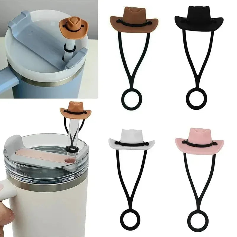 Silicone Cowboy Hat Straw Covers Caps Dustproof Cute Protector Mug Straw Tip for 30 40Oz Tumbler Water Bottle Decor Accessories