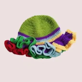 Chapeau seau à volants en Crochet coloré, chaud et extensible, en tricot, pour célébration du nouvel an, mode femme, bonnet fait à la main, outil tentacule