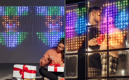 Rideau lumineux Led intelligent, guirlande du nouvel an, guirlande lumineuse féerique RGB, affichage du changement de musique, pour fenêtre, décoration de salle de noël