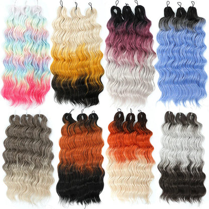 24Inch Crochet Hair Synthetic Braiding Hair Extensions Water Wave Ombre Rainbow color Fake Hair ANNA Deep Wave Curly Hair