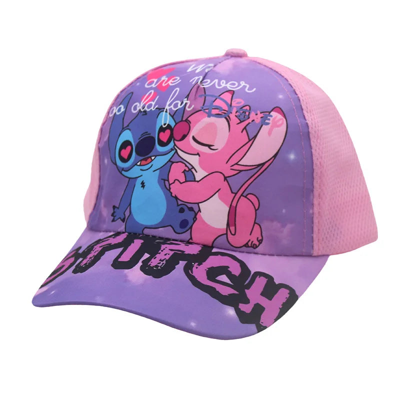 2025 new Stitch printed children's grid baseball cap, children's duckbill cap, outdoor travel sun hat