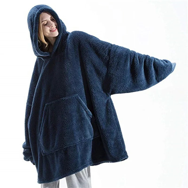 Couverture à capuche avec sourire double face pour hommes et femmes, grande poche, robe surdimensionnée, chaud, couple, adt PVD, nouveau, hiver