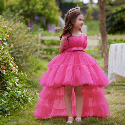 Formal evening gowns for children, elegant evening dresses for girls, with train, detachable princess dress